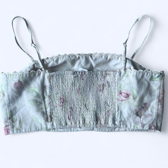 Caroline Constas Womens Cream Linen Coquette Floral Cottagecore Crop Top Large - Picture 2 of 9